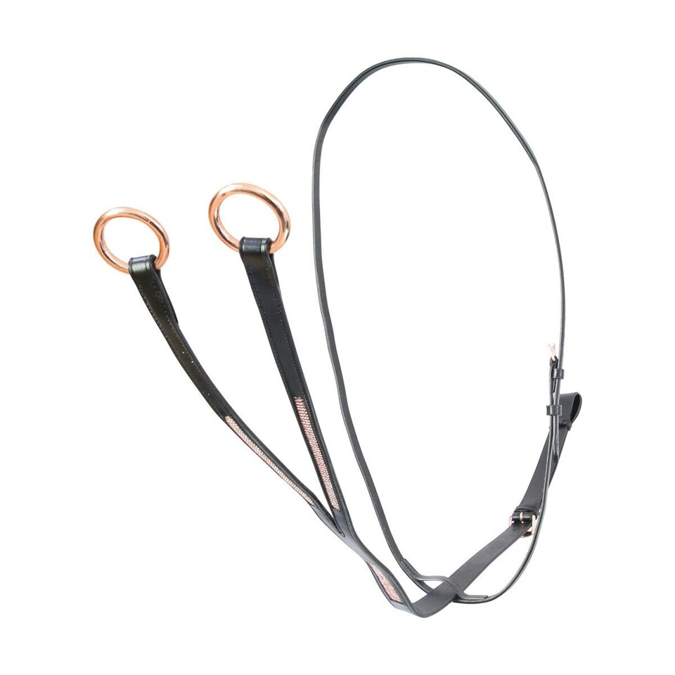 image 1 of Hy Rosciano Leather Horse Martingale - Black/Rose Gold - Cob