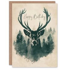 Scottish Stag in Forest Highlands Animal For Him Birthday Card