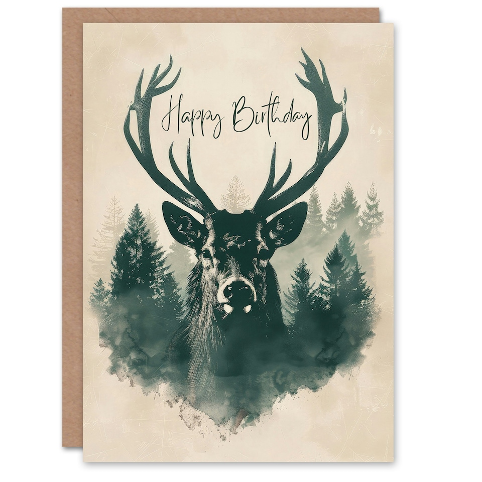 image 1 of Scottish Stag in Forest Highlands Animal For Him Birthday Card