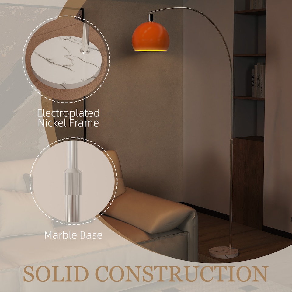 image 1 of HOMCOM Modern Standing Lamp with Shade & Foot Switch, Orange | Orange | Orange