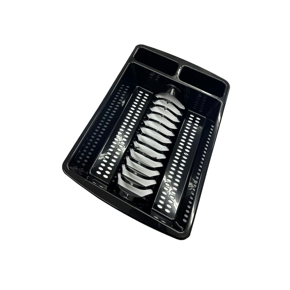 image 1 of Set Of Black Rectangular Washing Up Bowl & Dish Drainer Rack Kitchen Sink Utensil Holder Black