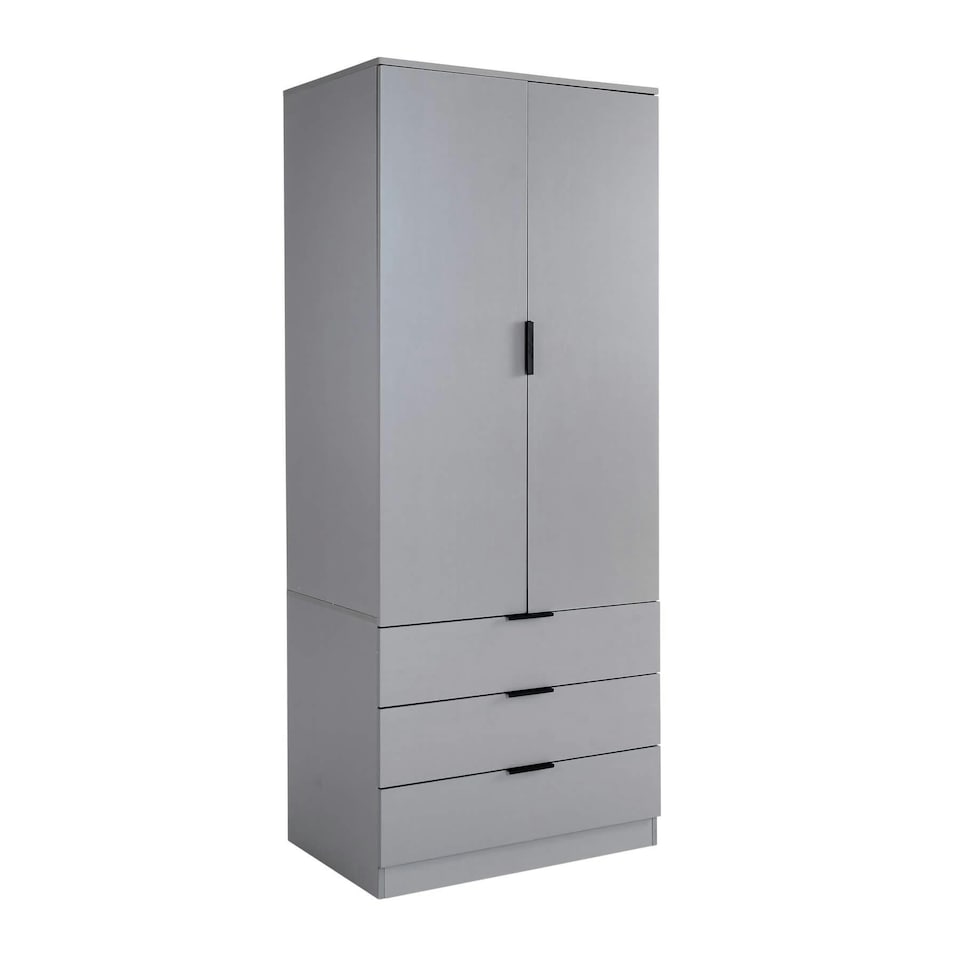 image 1 of Wardrobe 2 Door 3 Drawers Bedroom Home Furniture Clothing Storage Shelf Grey