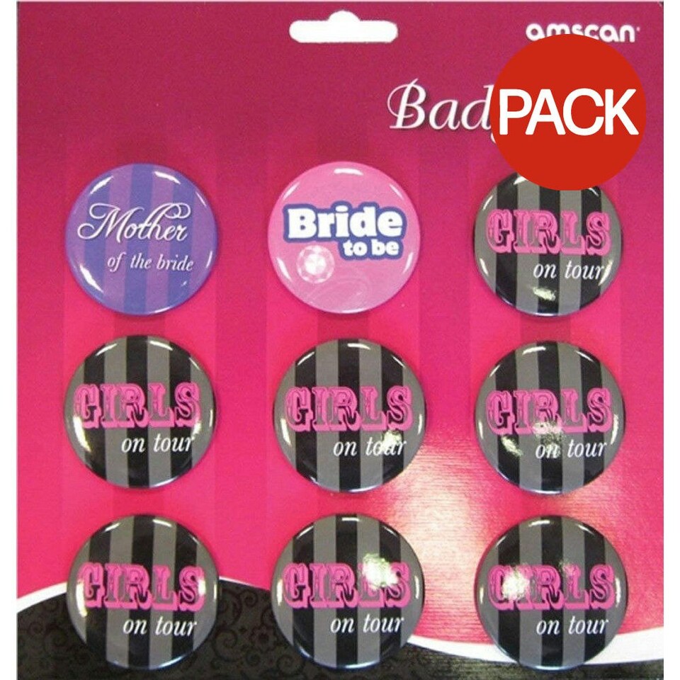 Amscan Bridal Shower Badge (Pack of 9) - Pink/Black/Purple - One Size