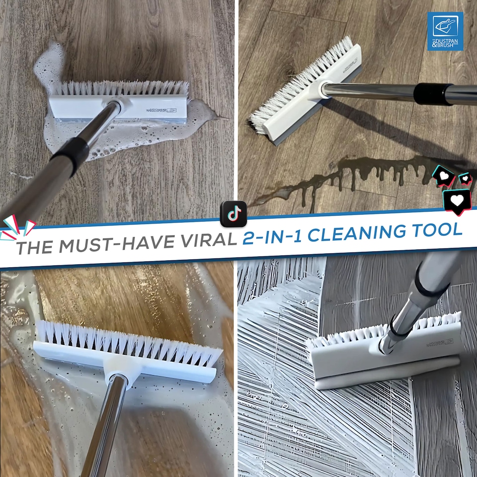image 1 of Floor Squeegee Brush Long Handled for Indoor or Outdoor Tile and Wood Surfaces