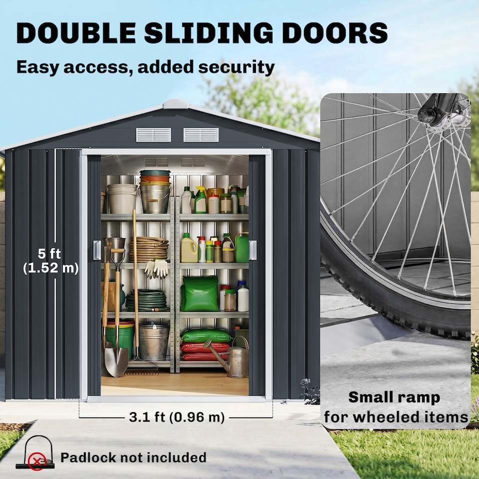 image 1 of Outsunny 7 x 4ft Garden Shed Storage with Foundation Kit and Vents, Dark Grey | Grey