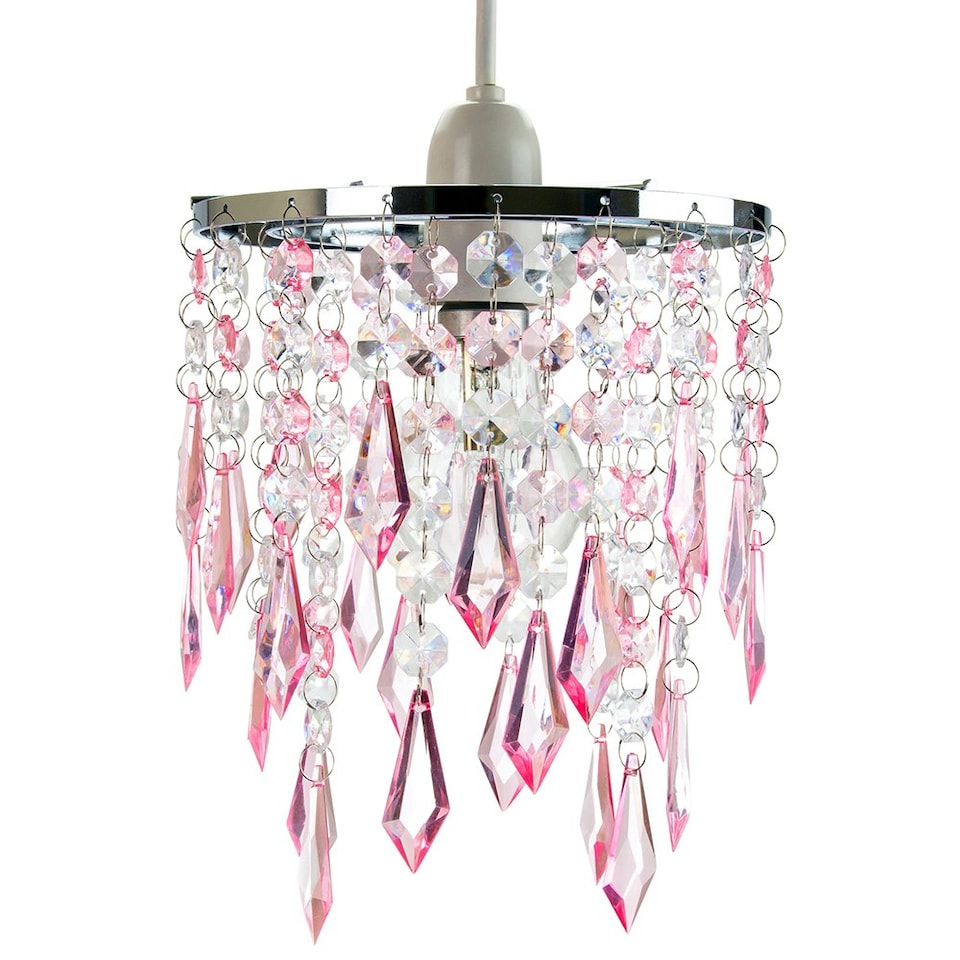 image 1 of Modern Waterfall Design Pendant Shade with Clear/Pink Acrylic Drops and Beads