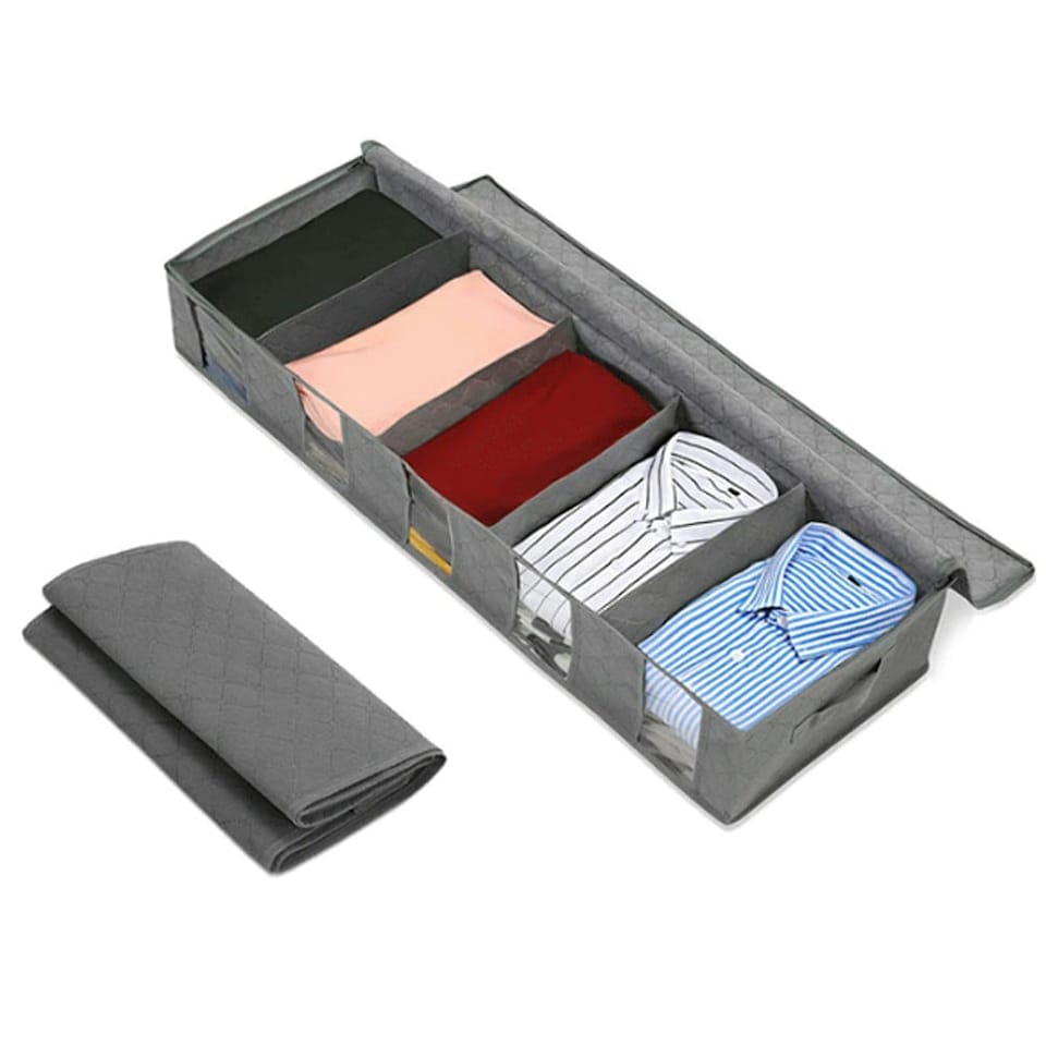 image 1 of Living and Home Non-woven Fabric Underbed Storage Bags with Handles - Grey | Grey