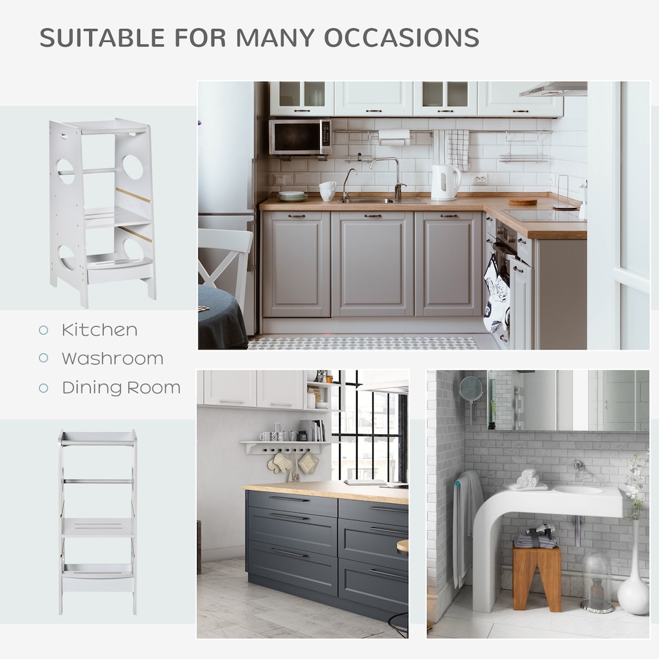 image 1 of HOMCOM Toddler Step Stool Kids Adjustable Standing Tower with Safety Rail | Grey