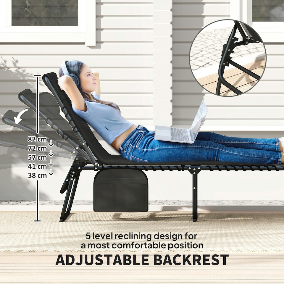 image 1 of Outsunny Folding Sun Loungers Set of 2, Reclining Sun Bed, Black 