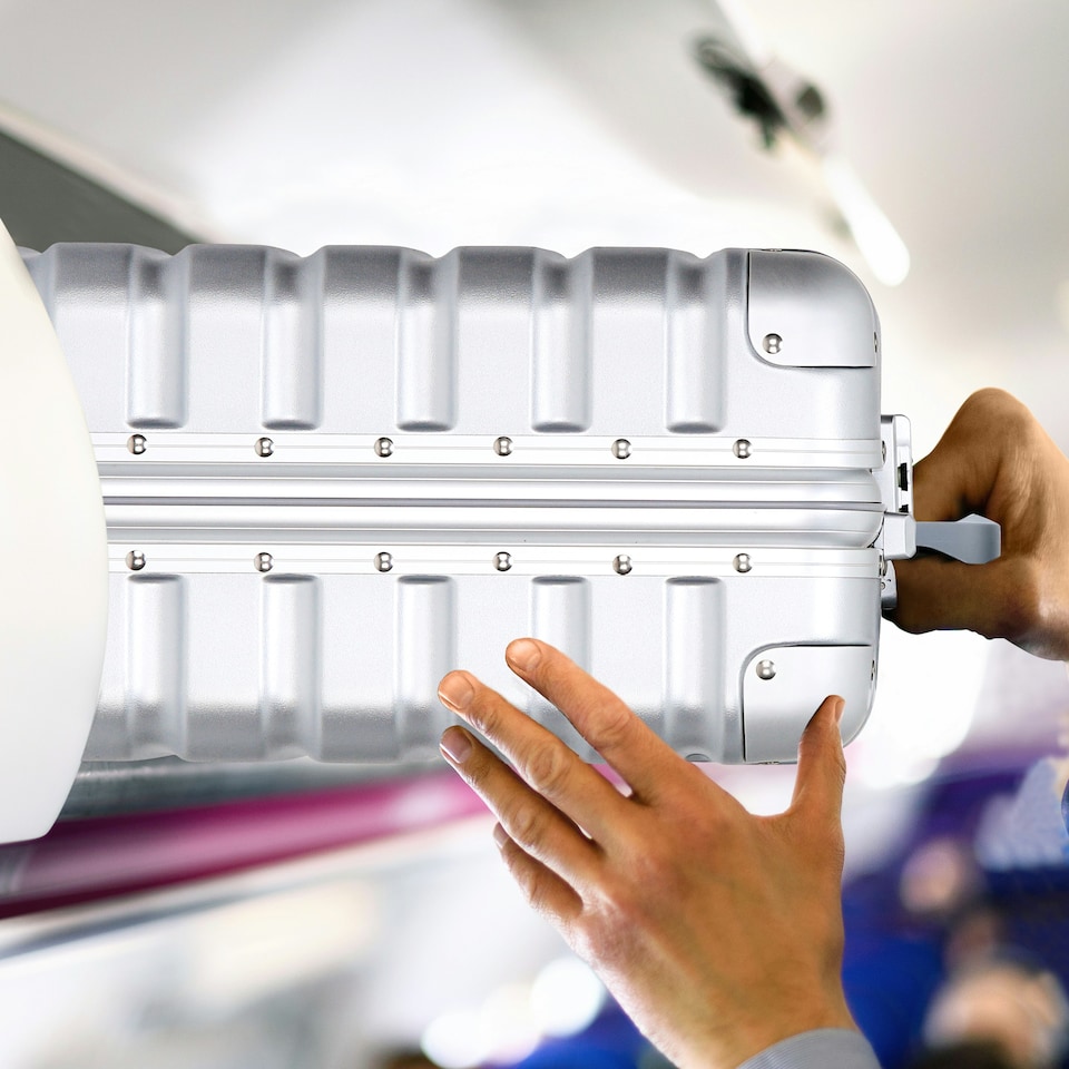 image 1 of Flight Knight Premium Travel Suitcase - 8 Wheels Built-in TSA Lock Aluminium Frame, ABS Hard Shell Carry on Check in Luggage - 100+ Airlines Approved Silver | Aluminium | Cabin Bag