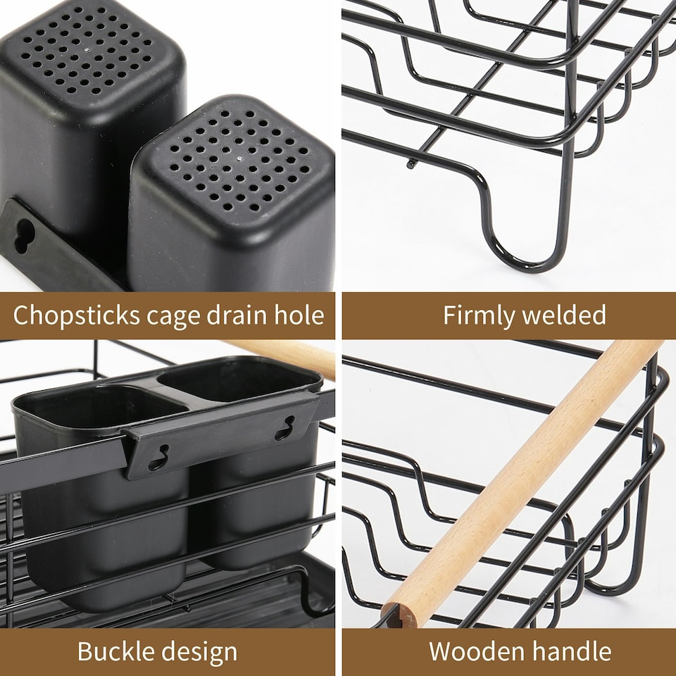 image 1 of Living and Home Metal Dish Rack Drainer with Removable Drainboard - Black