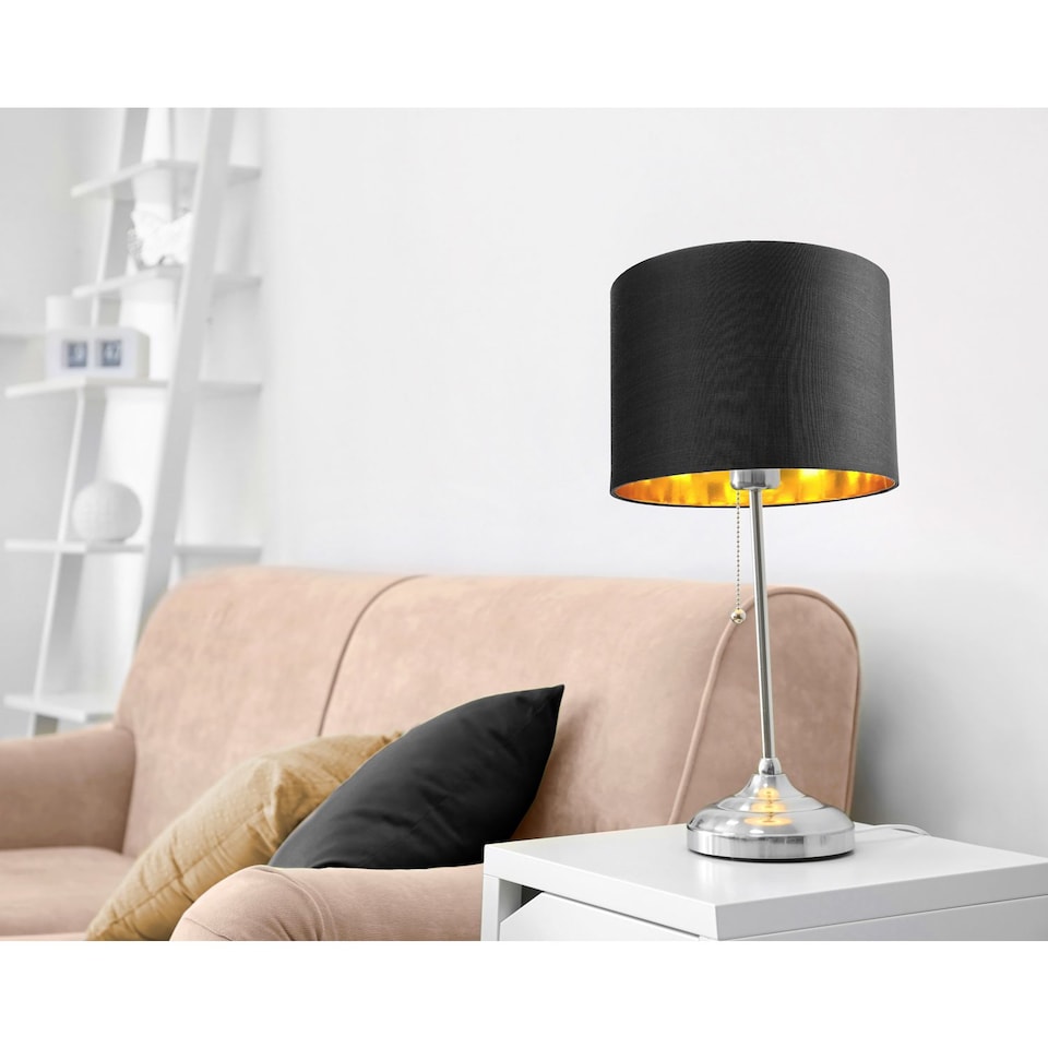 image 1 of Contemporary Black Cotton 10 inch Table/Pendant Lamp Shade with Shiny Golden Inner