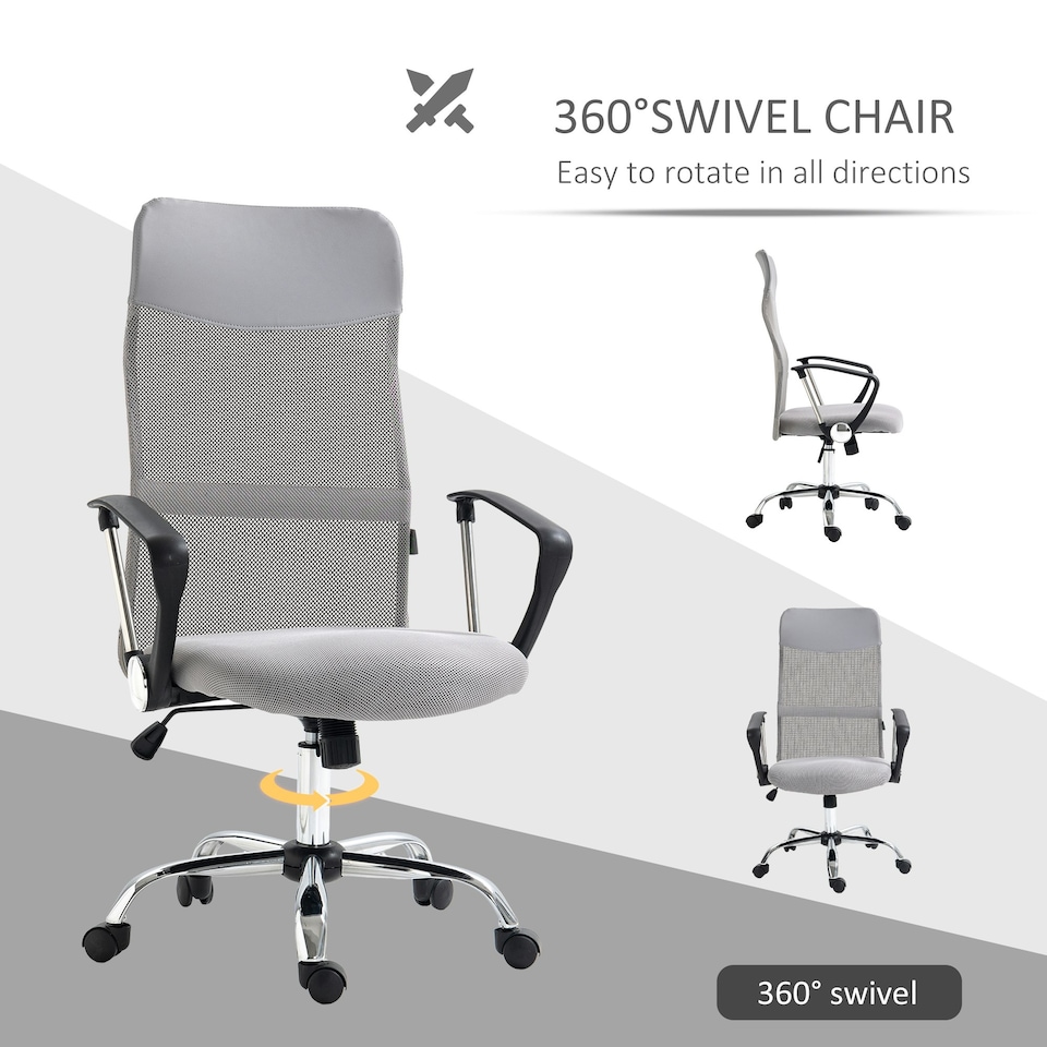 image 1 of HOMCOM Executive Office Chair High Back Mesh Back Seat Desk Chairs, Light Grey