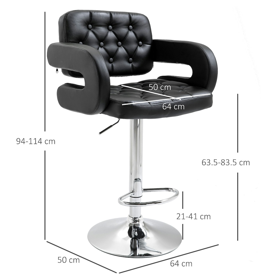 image 1 of HOMCOM Adjustable Height Barstool Steel Pole PU Leather, Black