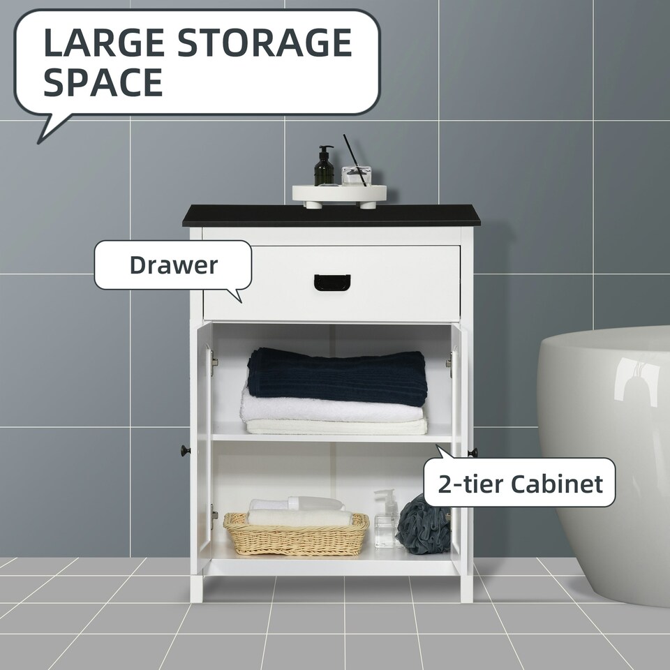 image 1 of kleankin Bathroom Storage Unit with Drawer Double Door Cabinet