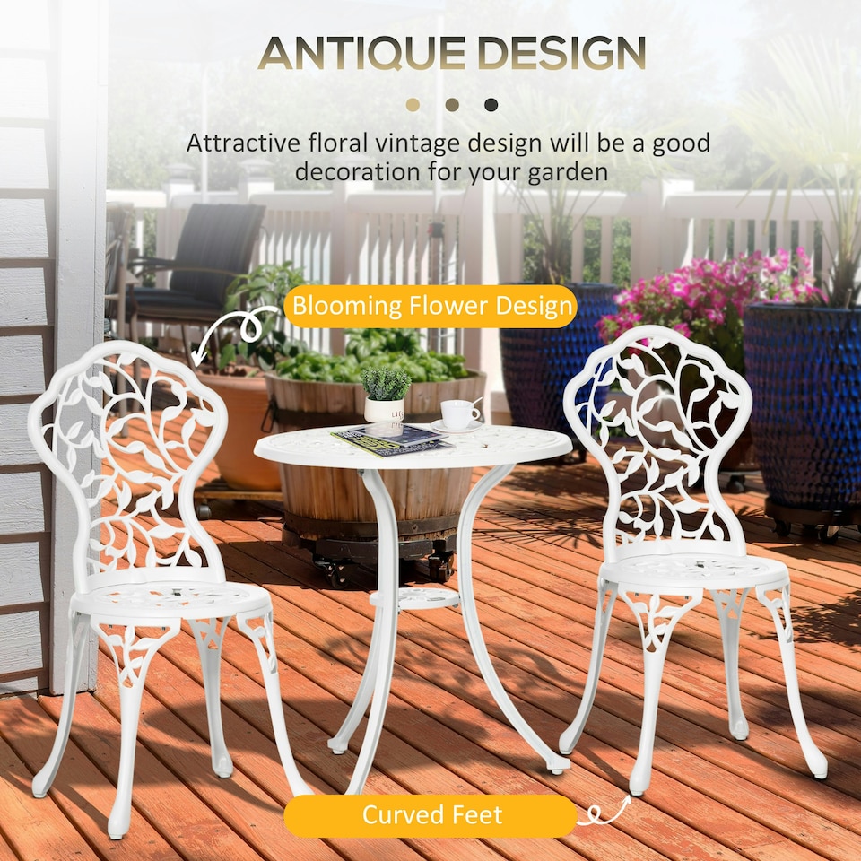 image 1 of Outsunny Aluminium Bistro Set Garden Coffee Table Chair Outdoor Dining