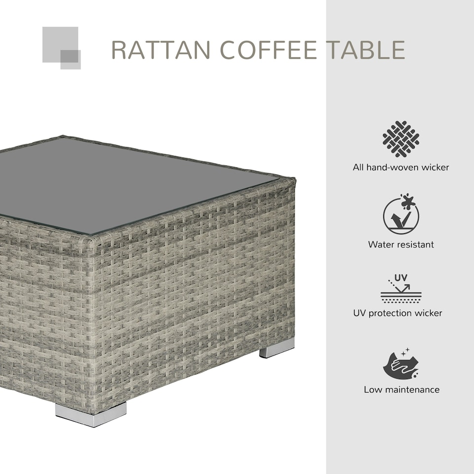 image 1 of Outsunny Patio Wicker Coffee Table w/ Glass Top Suitable for Garden Backyard