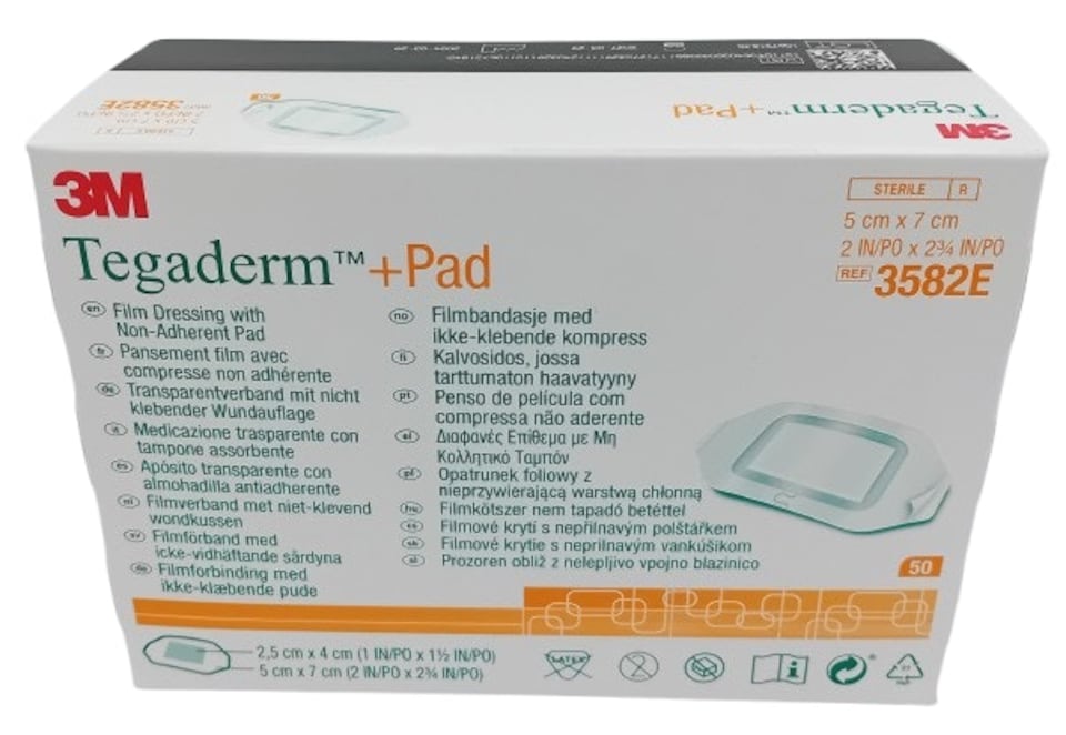 image 1 of Tegaderm Film + Pad 5cm x 7cm - Box of 50 - Waterproof Wound Dressings
