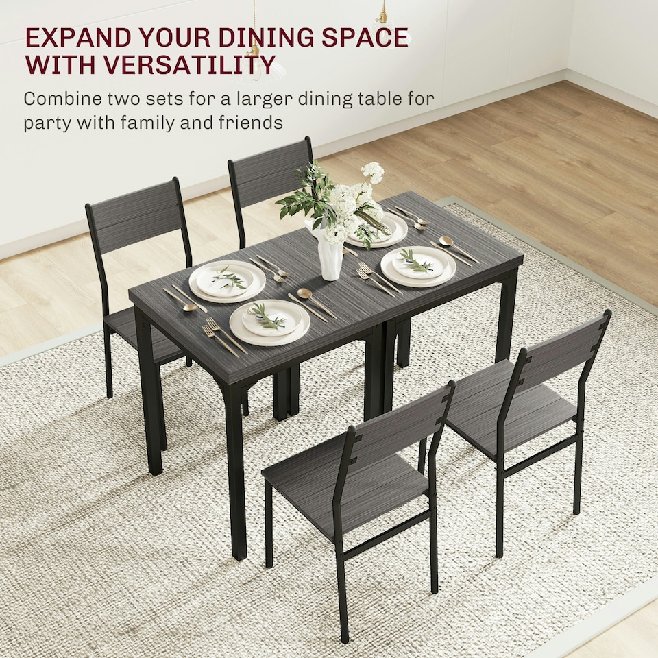 image 1 of HOMCOM 3 Pcs Compact Dining Table 2 Chairs Set Grey Wood Grain 
