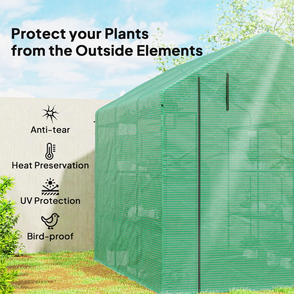 image 1 of Outsunny Walk-in Garden Greenhouse Shelves Polytunnel Steeple Grow House