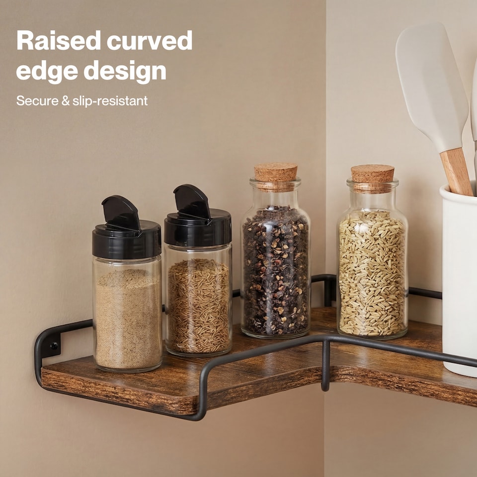 image 1 of Levede Floating Shelves Set 2PC L-Shaped Corner Shelf Wall Mounted Wood Brown