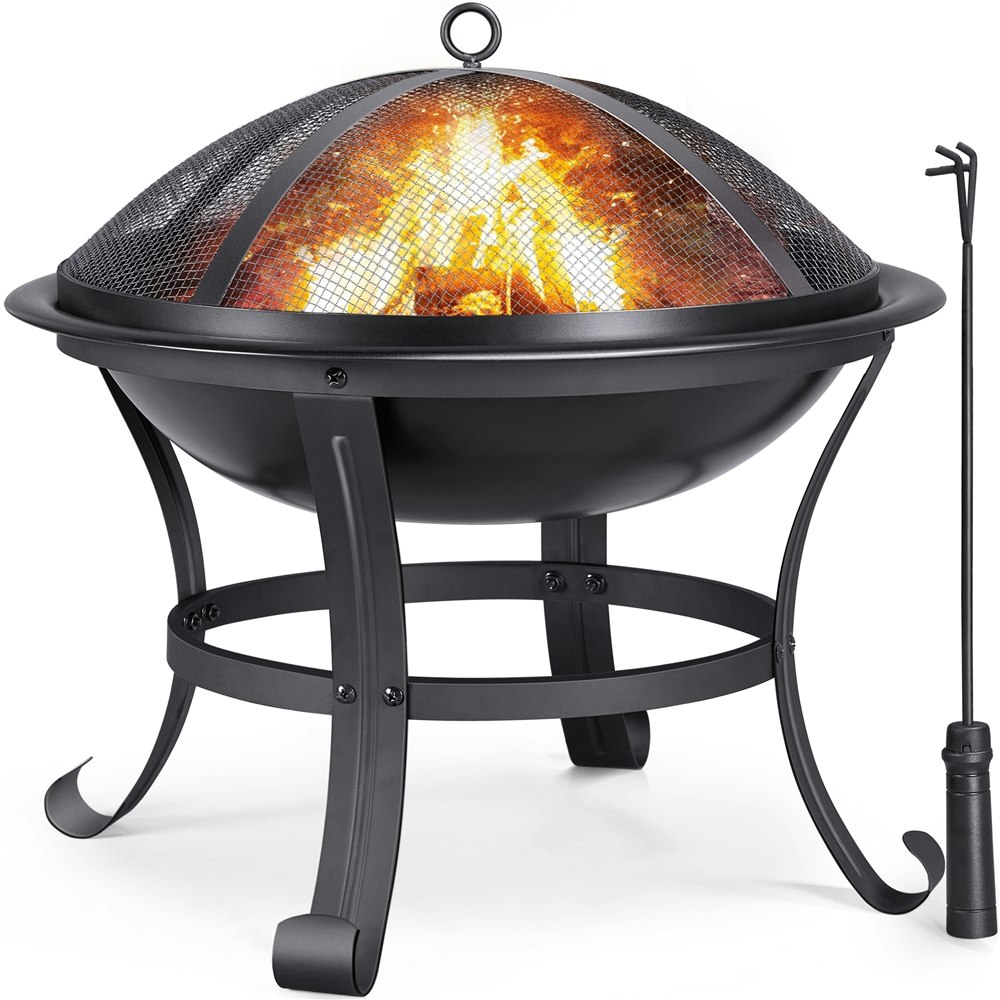 Yaheetech Outdoor Fire Pit with Mesh Screen Cover Fire Poker Black