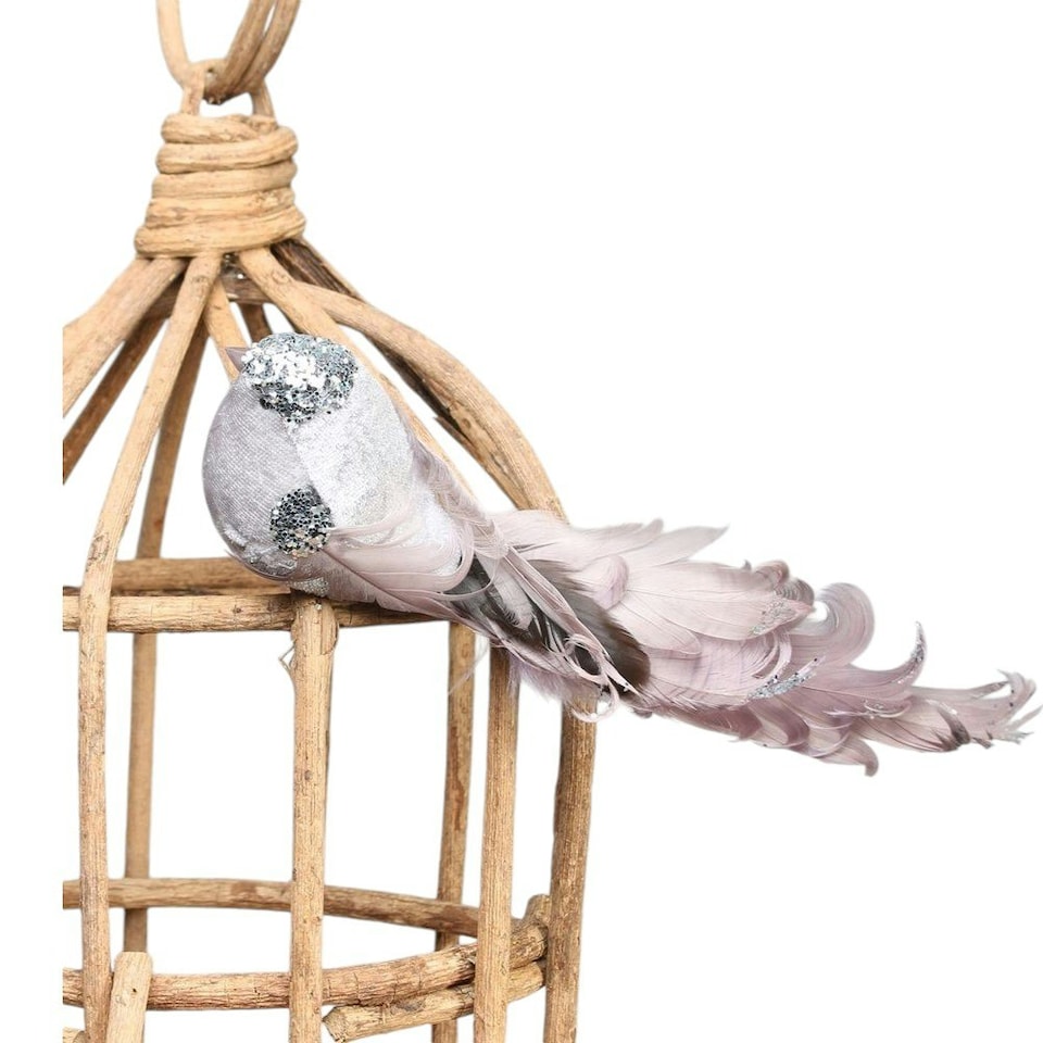 image 1 of Decorative Silver Showfeather Bird With Clip