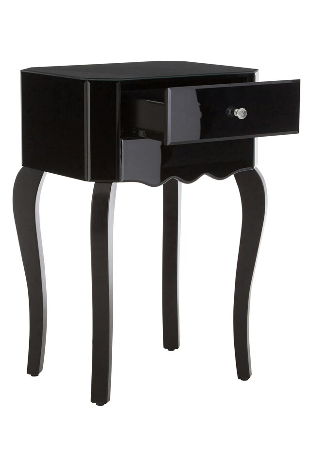 image 1 of Interiors by Premier Black Mirrored 1 Drawer Side Table, Dark Wood Side Table, Mirrored Side Table, Black Side Table with Storage | Black