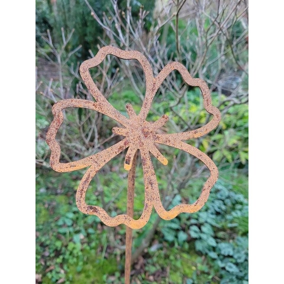 image 1 of 5 Feet Flowering Petal Plant Pin Garden Art (Pack of 3) - Bare Metal/Ready to Rust