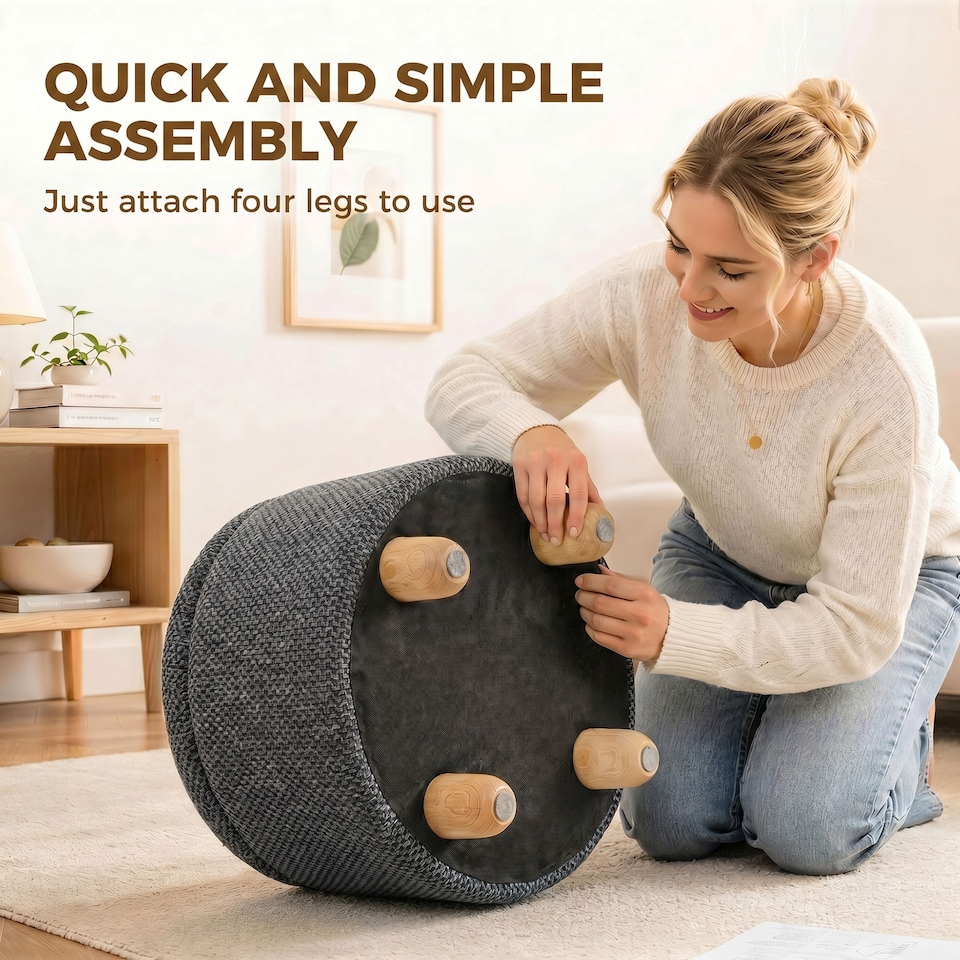 image 1 of HOMCOM Round Storage Ottoman with Reversible Lid