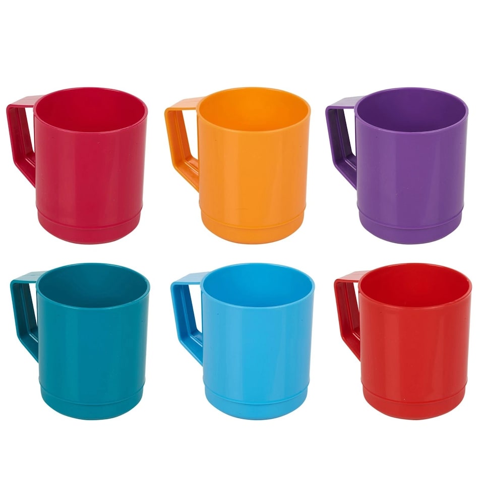 image 1 of 6 Set 260ml Plastic Mug Tumbler Cup & Handle Party BBQ Microwave Dishwasher Safe | Multi | 1 of Each Colour