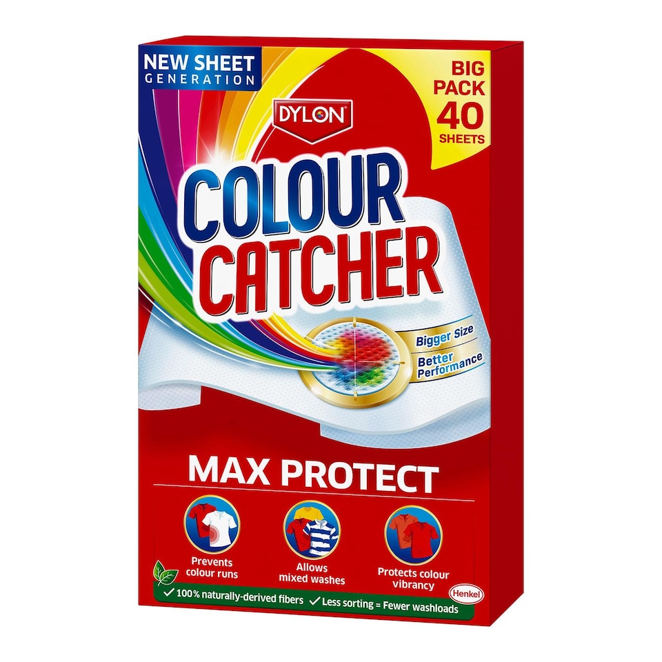 image 1 of Dylon Colour Catcher Max Protect Laundry Sheets Prevent Colour Run 40Sheets, 6 Pack | Red | 6 Pack | 6
