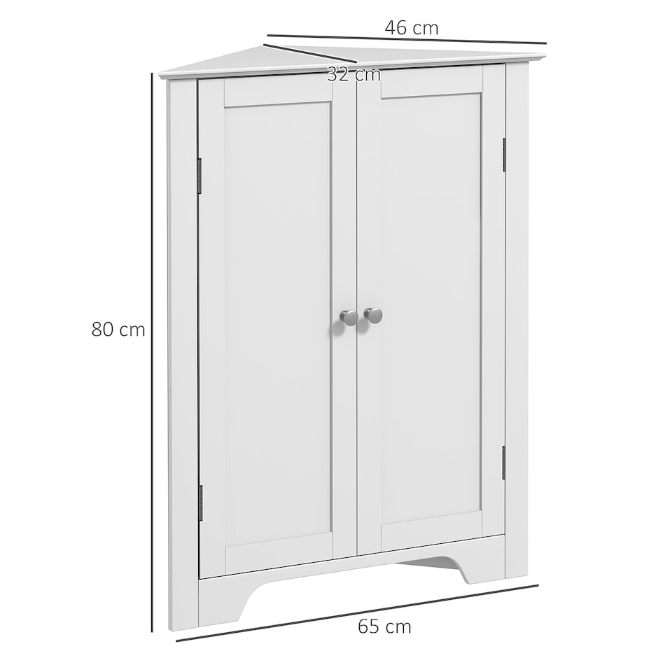 image 1 of kleankin Corner Bathroom Cabinet, Recessed Doors and Adjustable Shelf, White