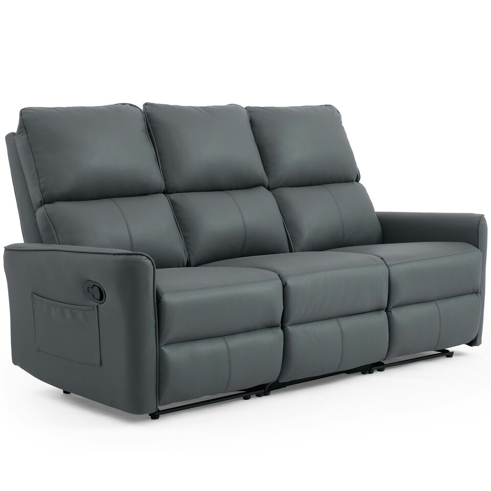 image 1 of Madrid 3 Seater Manual Recliner Air Leather Sofa Grey