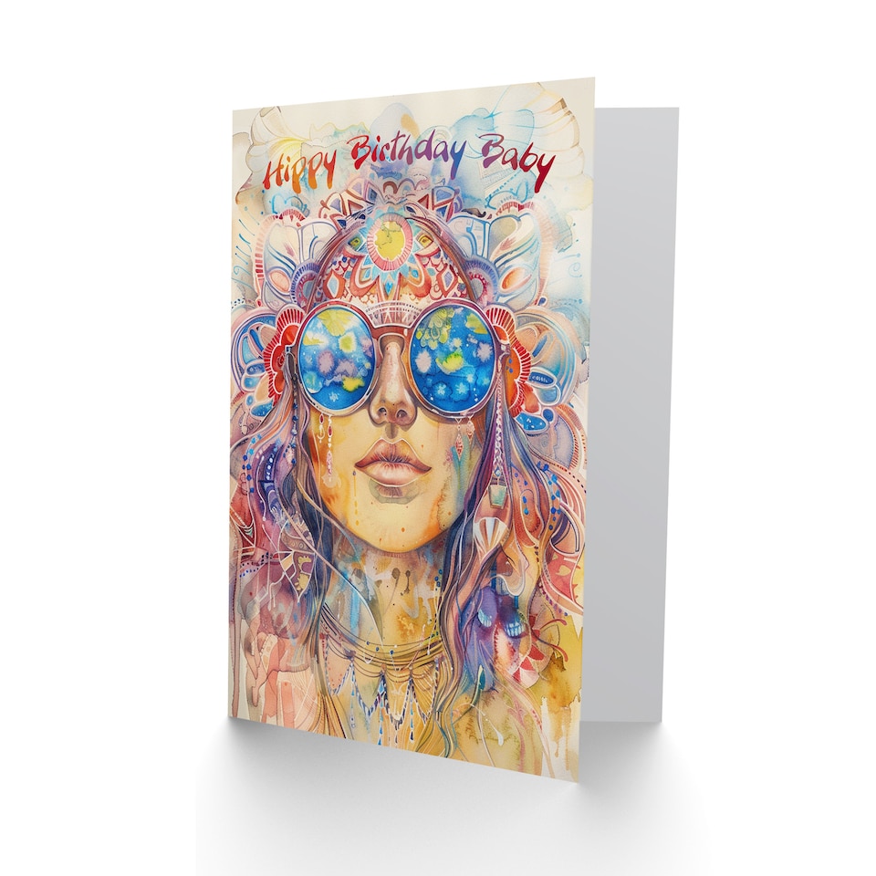 image 1 of Hippy Birthday Hippie Woman Mandala Watercolour Birthday Card