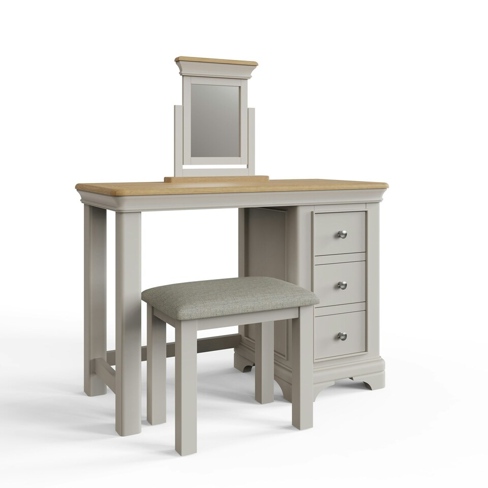 image 1 of Faire 3 Drawer Dressing Table Set in Dove Grey with Oak Top Grey