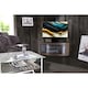 image 1 of Centurion Supports PANGEA Black/Walnut Beam-Thru Curved True-Corner 32"-50" TV Cabinet with Mounting Arm Black | Walnut