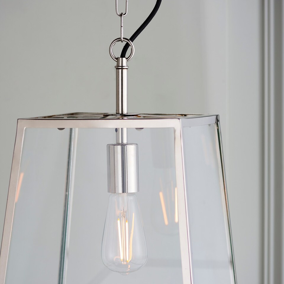 image 1 of Hurst Pendant Bright Nickel Plate & Clear Glass 1 Light Dimmable IP20 - E27