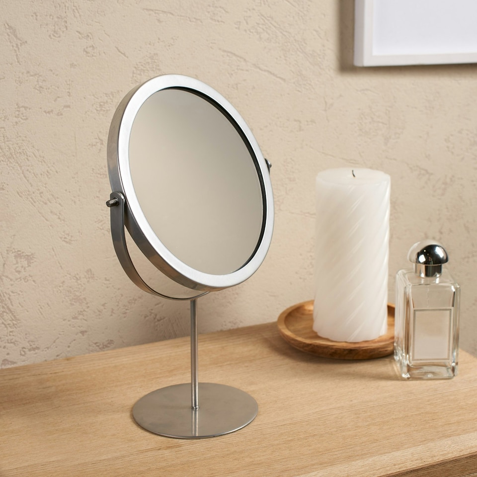 image 1 of OHS Round Freestanding Table Top Stainless Steel Bathroom Vanity Mirror, 27x19cm - Silver