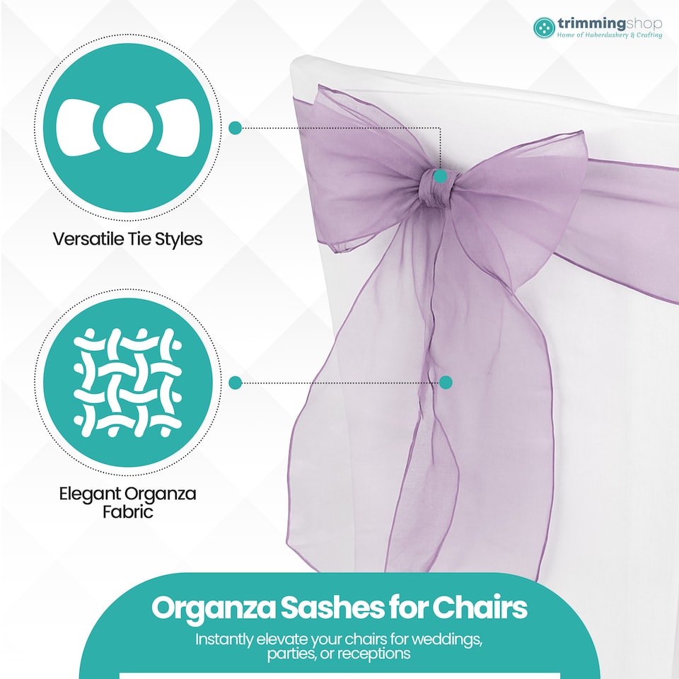 image 1 of 17 x 280cm Organza Chair Sashes, Sheer Sash Ties - 1pc