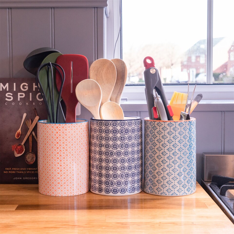image 1 of Nicola Spring Hand-Printed Pasta Bowls - 22cm - 3 Colours - Pack of 6 | Multi | Multi