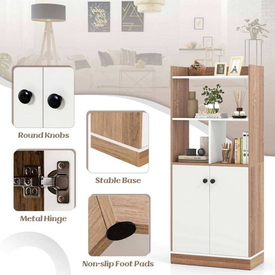 image 1 of COSTWAY 3-Tier Tall Bookshelf Modern Display Cabinet White