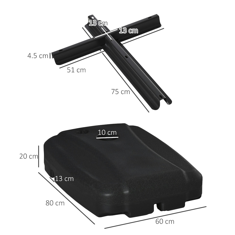 image 1 of Outsunny 7.5kg Parasol Base w/ Wheels Water and Sand, Up to 100kg Black
