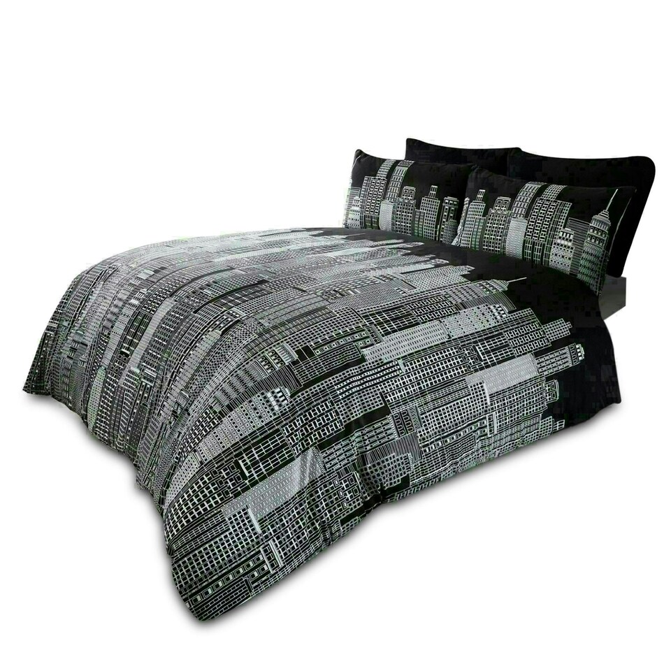 image 1 of Sky Line Printed Duvet Cover Set Reversible Polycotton Beddings Multi | Double