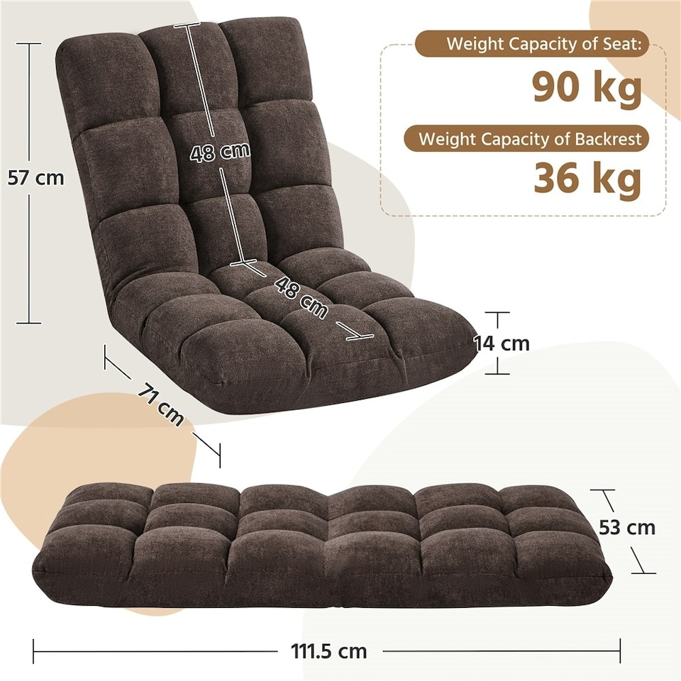 image 1 of Yaheetech Lazy Sleeper Recliner with 14 Adjustable Positions and Backrest Brown