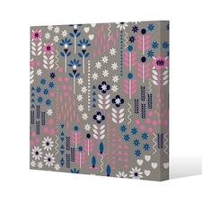 Selection of Flowers in Pink, Blue & White (Canvas Print) 101 x 101 x 4cm