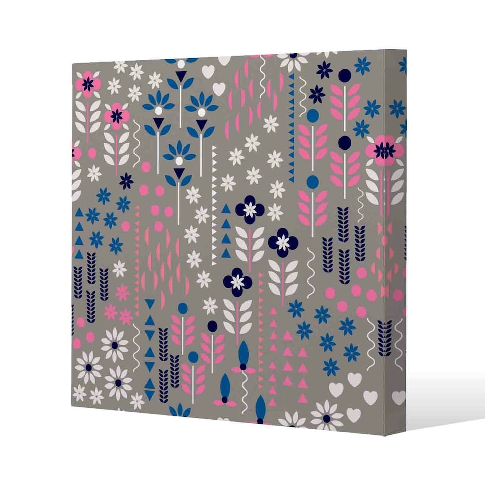 image 1 of Selection of Flowers in Pink, Blue & White (Canvas Print) 101 x 101 x 4cm