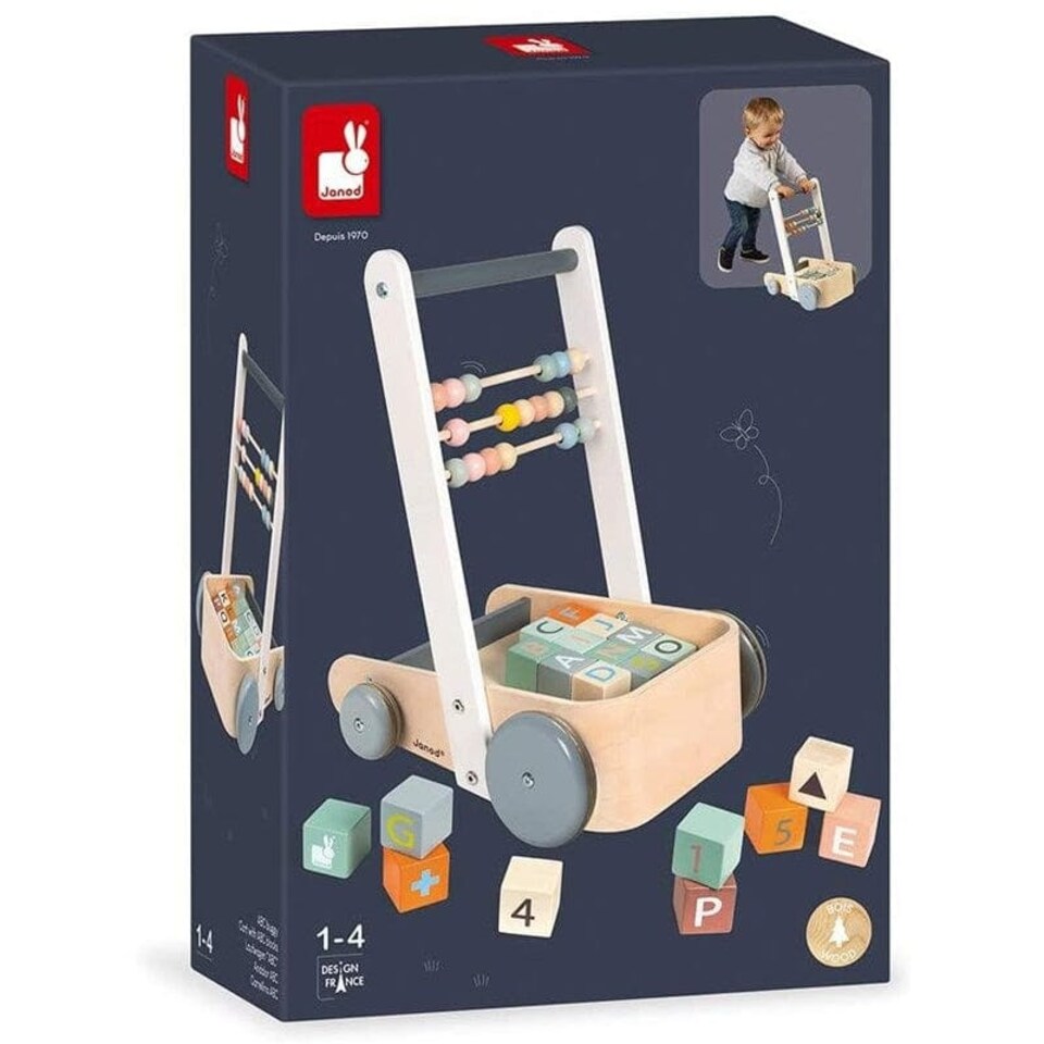 image 1 of Janod Sweet Cocoon Cart with ABC blocks