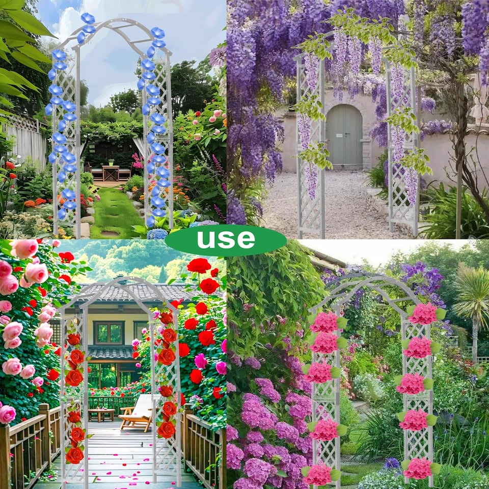 image 1 of Gr8 Garden Arch Wooden Pergola Feature Trellis Rose Climbing Plant Grey Wood Archway