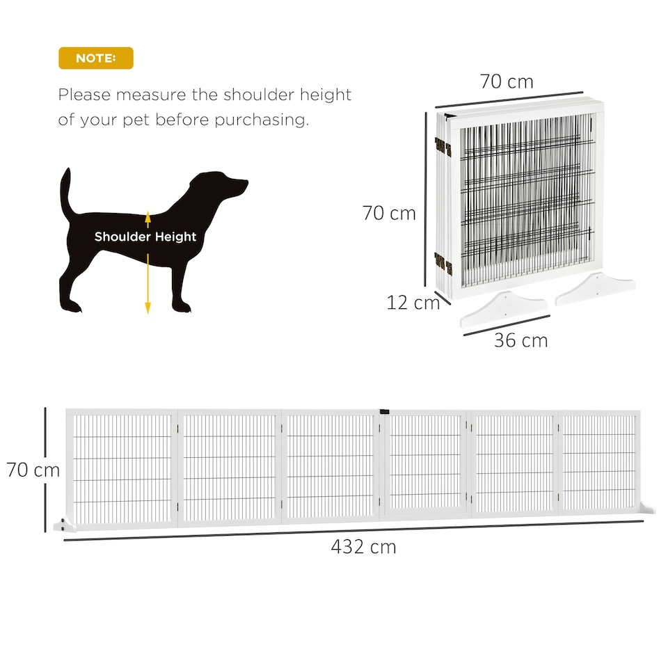 image 1 of PawHut Freestanding Pet Dog Gate 6 Panel Foldable Wooden Playpen